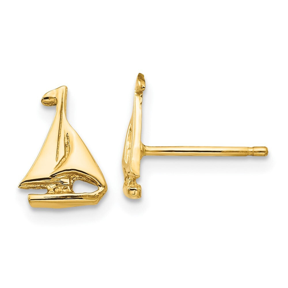14k Yellow Gold Sail Boat Stud Earrings Gift for Women