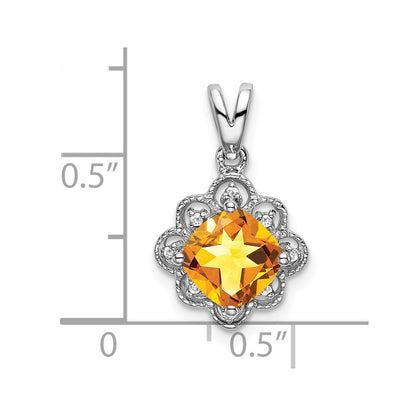 14k White Gold Citrine and Diamond Scalloped Pendant for Women