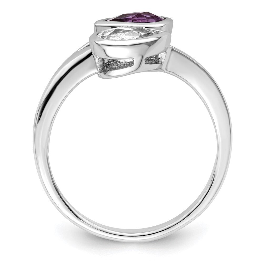 Sterling Silver Rhodium-plated Pear Shape Amethyst & White Topaz Ring Size 6