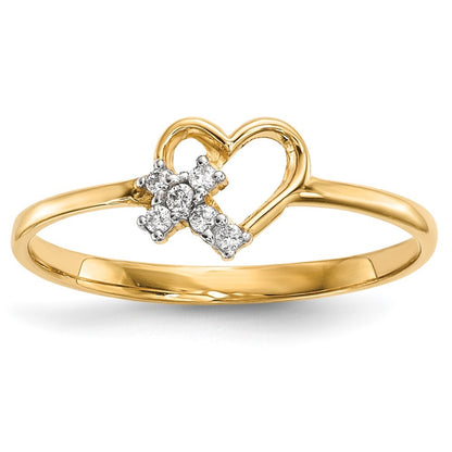 14K Yellow Gold Heart w/CZ Cross Ring Size 7