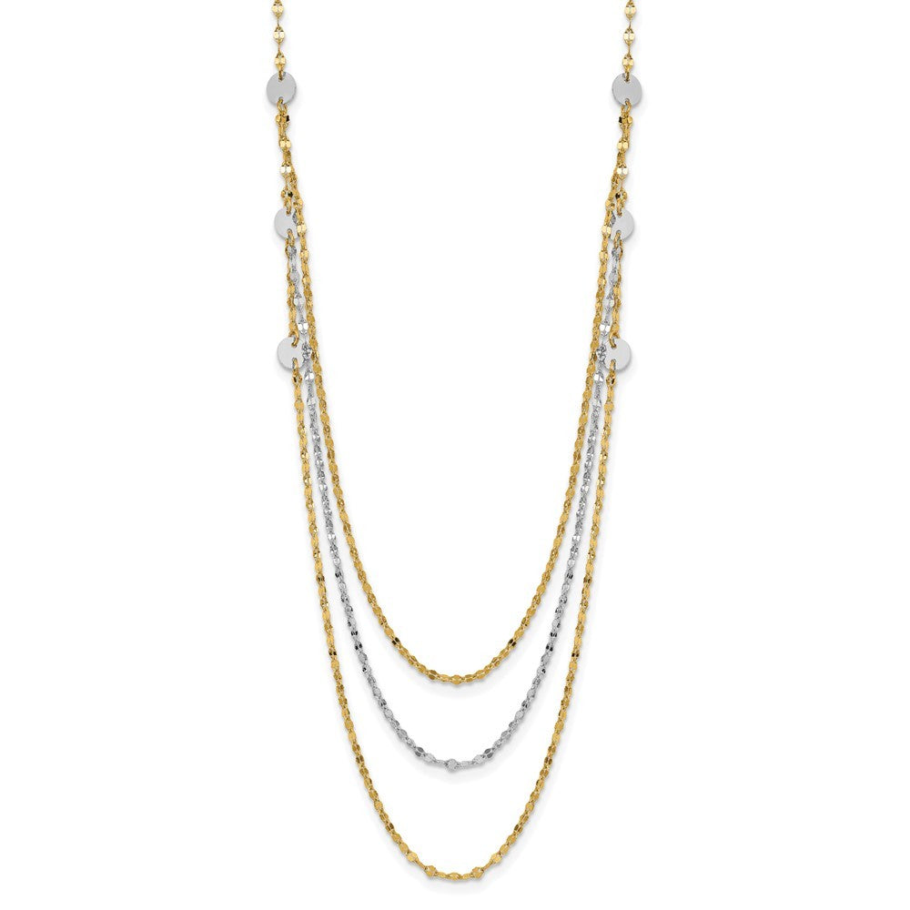 14k Two-tone Gold Triple Layer Polished Circles Fancy Necklace