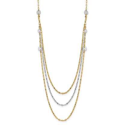 14k Two-tone Gold Triple Layer Polished Circles Fancy Necklace