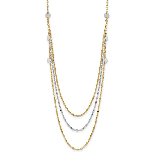 14k Two-tone Gold Triple Layer Polished Circles Fancy Necklace