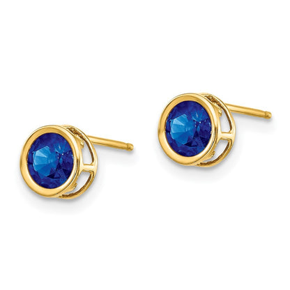 14k Yellow Gold 5mm Bezel Sapphire Stud Earrings Gift for Women