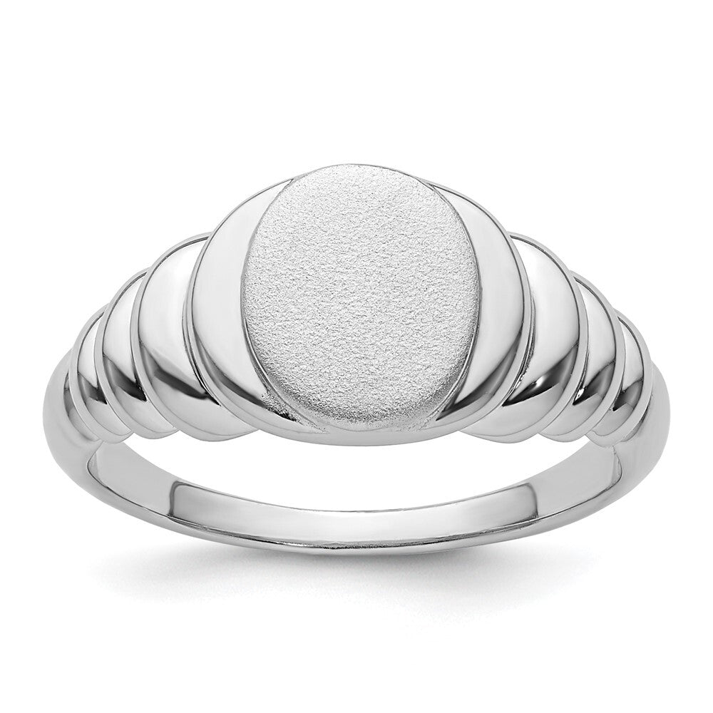 Sterling Silver Rhodium-plated Satin and Polished Signet Ring Size 8