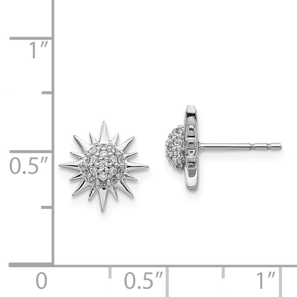 14k White Gold Diamond Fancy Sun Star Stud Earrings