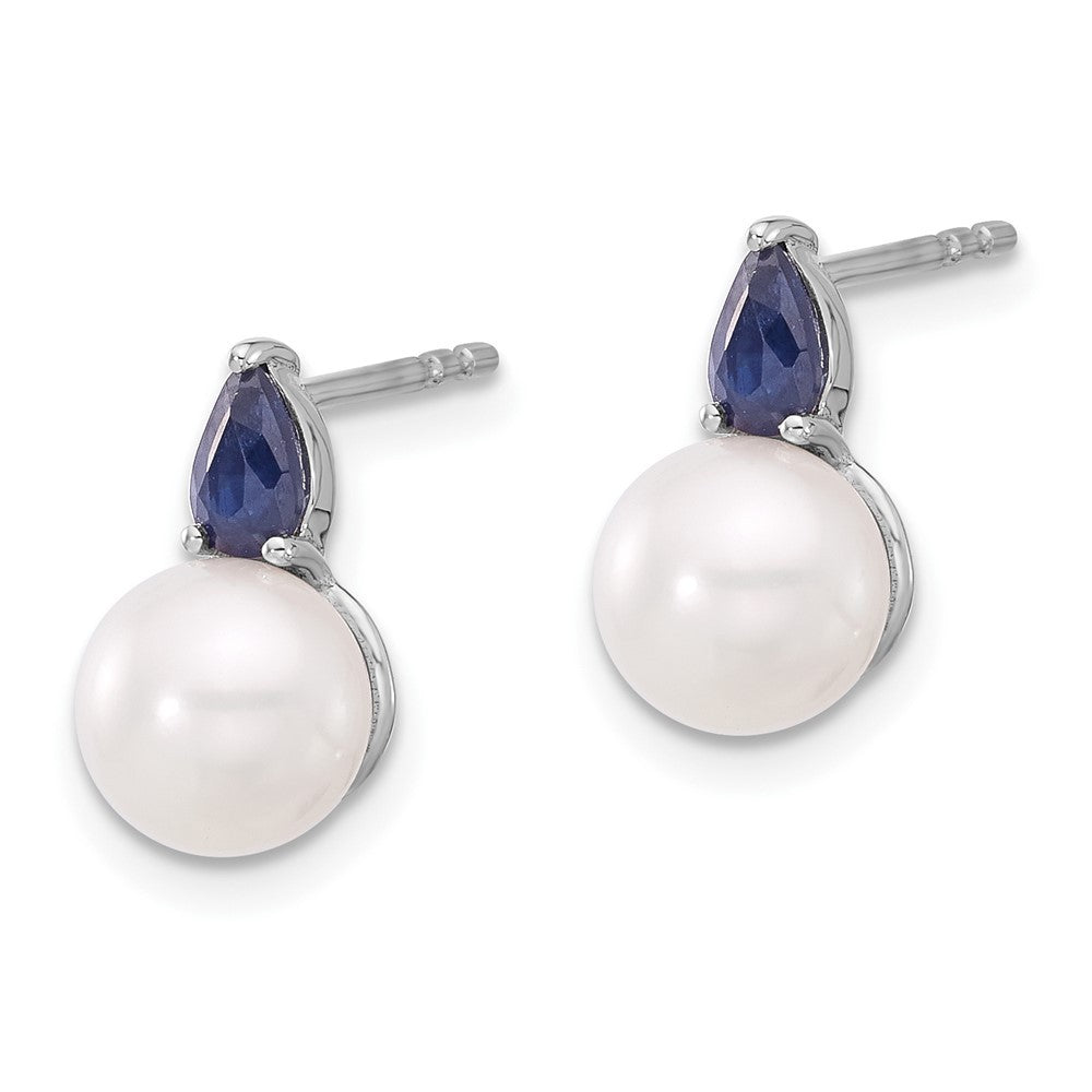 14k White Gold FWC Pearl and Sapphire Earrings