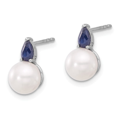 14k White Gold FWC Pearl and Sapphire Earrings