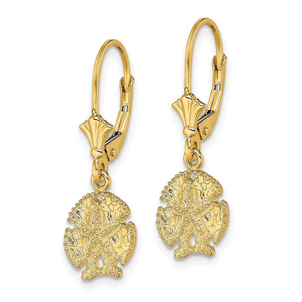 14k Yellow Gold Sand Dollar W/Star Drop Dangle Earrings