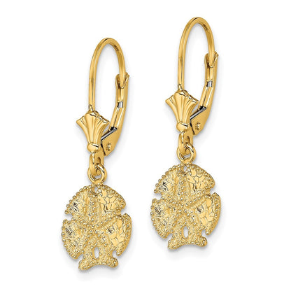 14k Yellow Gold Sand Dollar W/Star Drop Dangle Earrings
