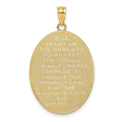 14k Yellow Gold w Rhodium Enamel Rose Serenity Prayer Oval Disc Charm