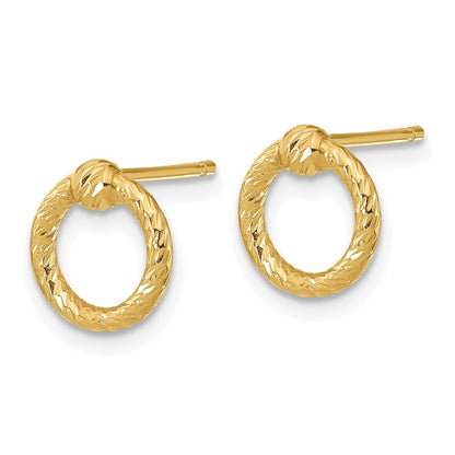 14k Yellow Gold Polished Diamond-Cut Twisted Circle Stud Earrings