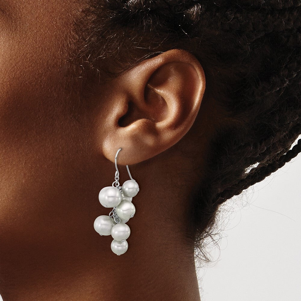 Sterling Silver 6-10mm Grey Near-Round Freshwater Cultured Pearl Dangle Earrings