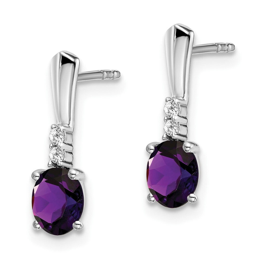 14k White Gold Oval Amethyst and Diamond Dangle Earrings Gift for Women