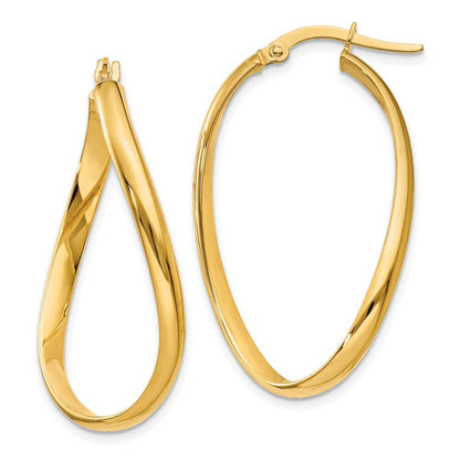 14k Yellow Gold 3mm Twisted Oval Hoop Earrings Gift for Women