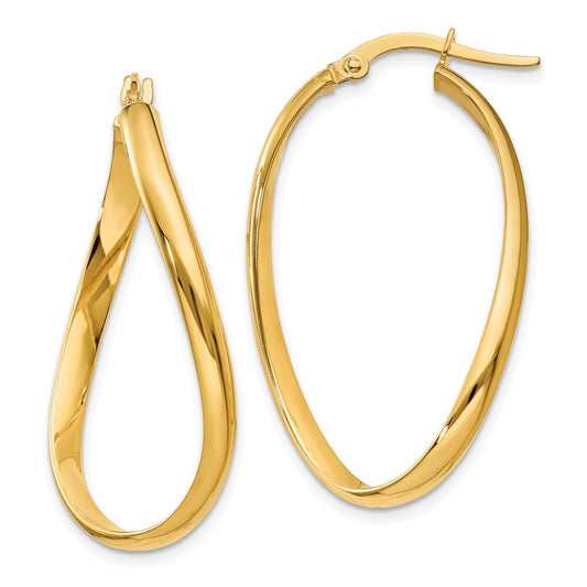 14k Yellow Gold 3mm Twisted Oval Hoop Earrings Gift for Women