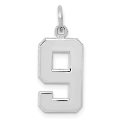 14K White Medium Polished Number 9 Charm