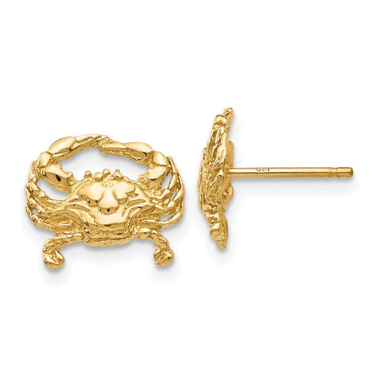 14k Yellow Gold Crab Stud Earrings Gift for Women