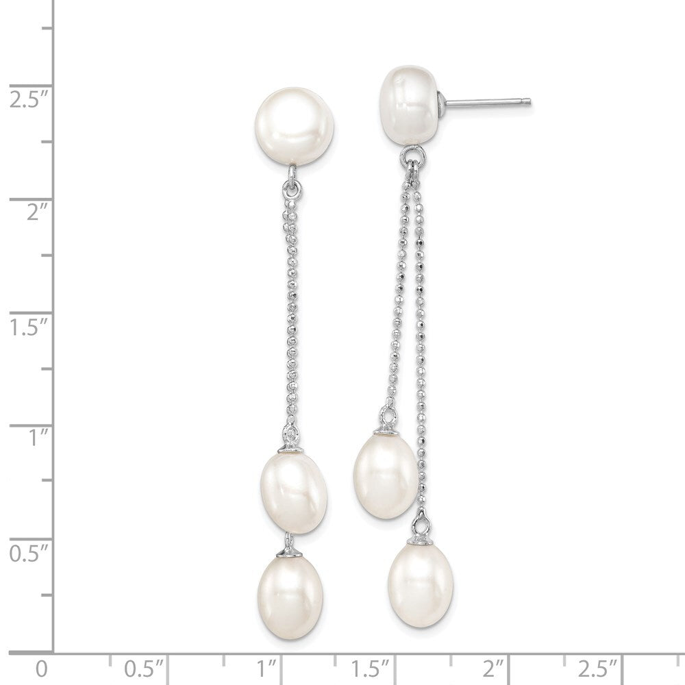 Sterling Silver 6-9mm Rice and Button Cultured 3-Pearl Post Dangle Earrings