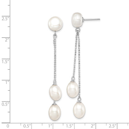 Sterling Silver 6-9mm Rice and Button Cultured 3-Pearl Post Dangle Earrings