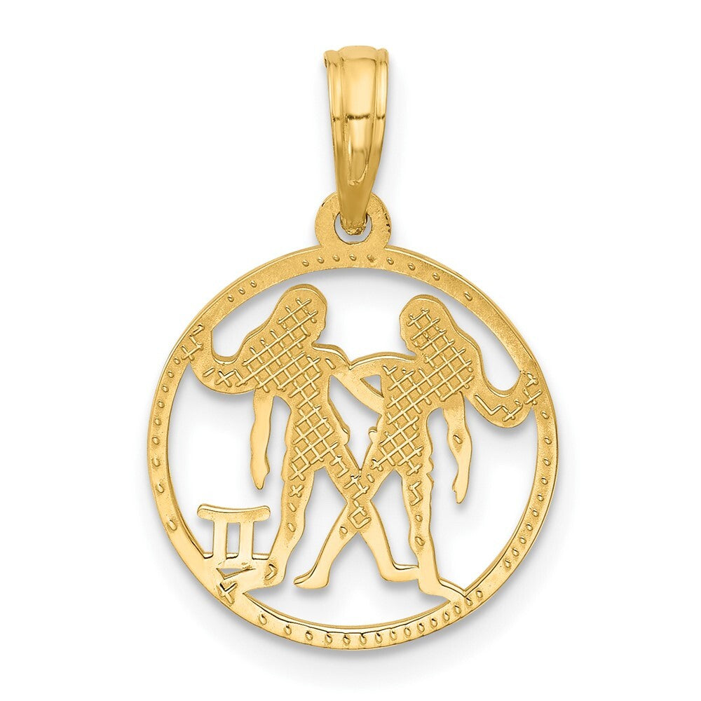 14k Yellow Gold Polished Round Gemini Pendant for Women