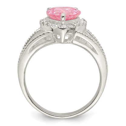 Sterling Silver Pink Cubic Zirconia Heart Ring Size 8