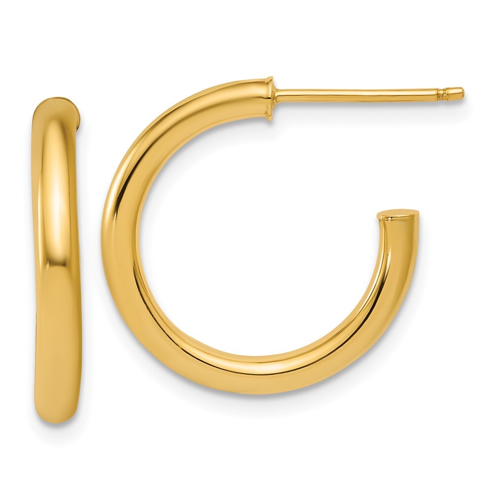 14k Yellow Gold Polished 2.5 x 20mm Tube C-Hoop Earrings Gift for Women