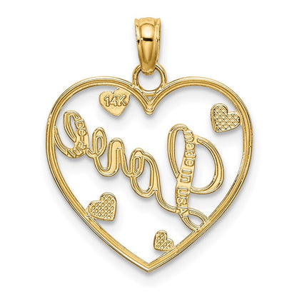14k Yellow Gold Rhodium LOVE Hearts Pendant for Women