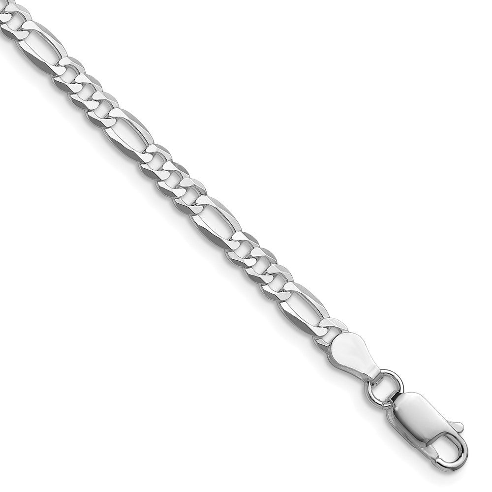 Sterling Silver Rhodium-plated 4.0mm Lightweight Flat Figaro Chain Necklace