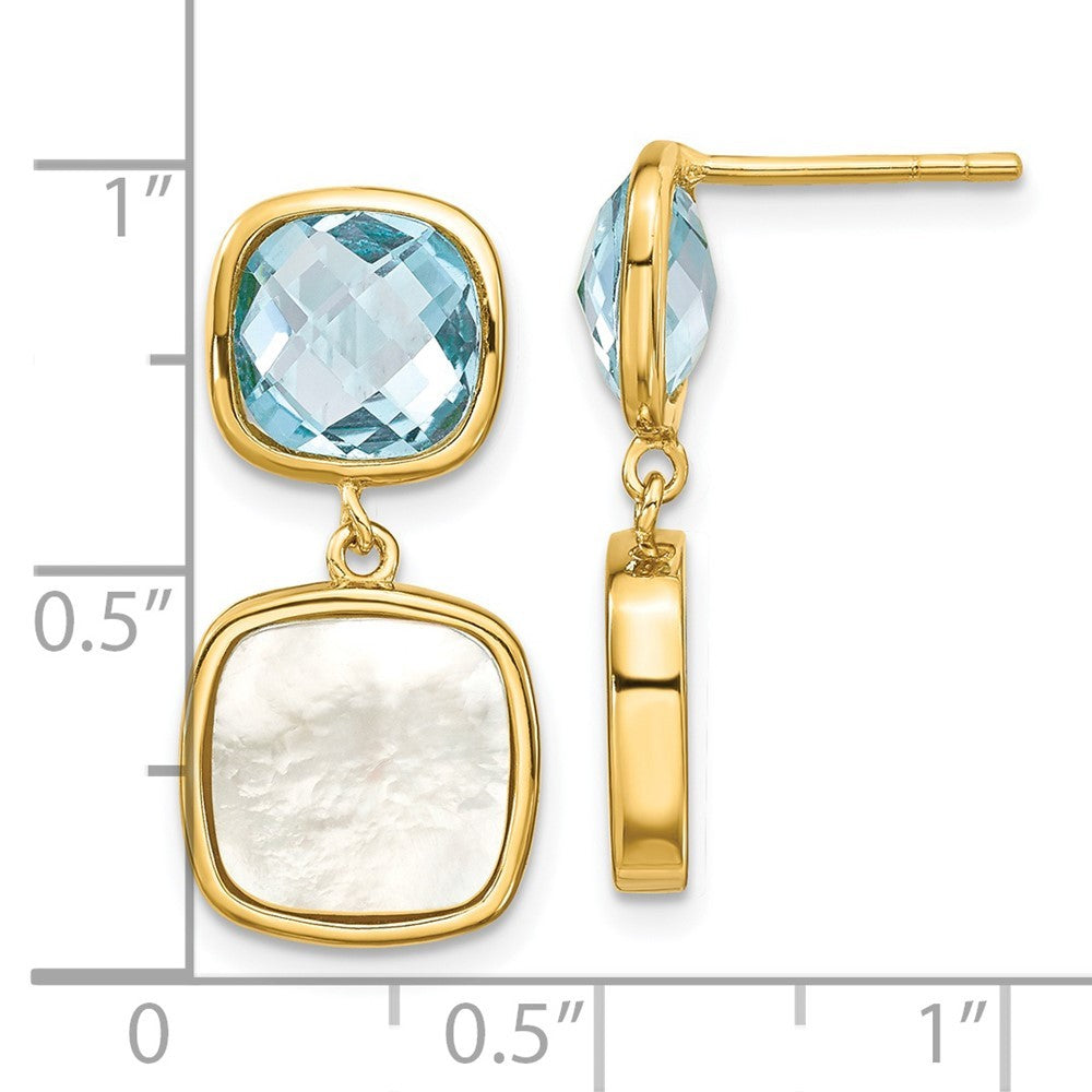 Sterling Silver Gold-plated 3.46BT Blue Topaz & MOP Dangle Earrings