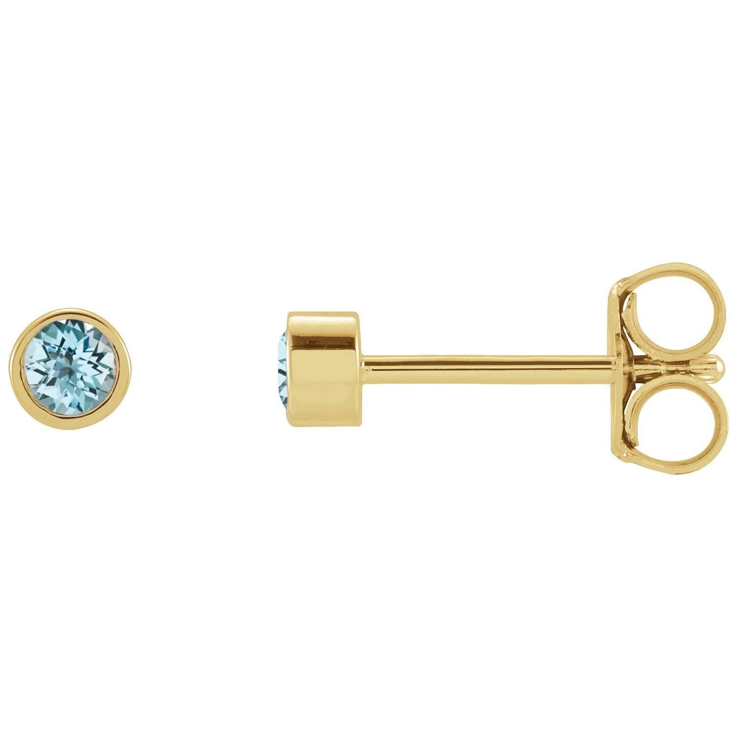 14k Yellow Gold 2.5 mm Round Sky Blue Topaz Micro Bezel-Set Stud Earrings