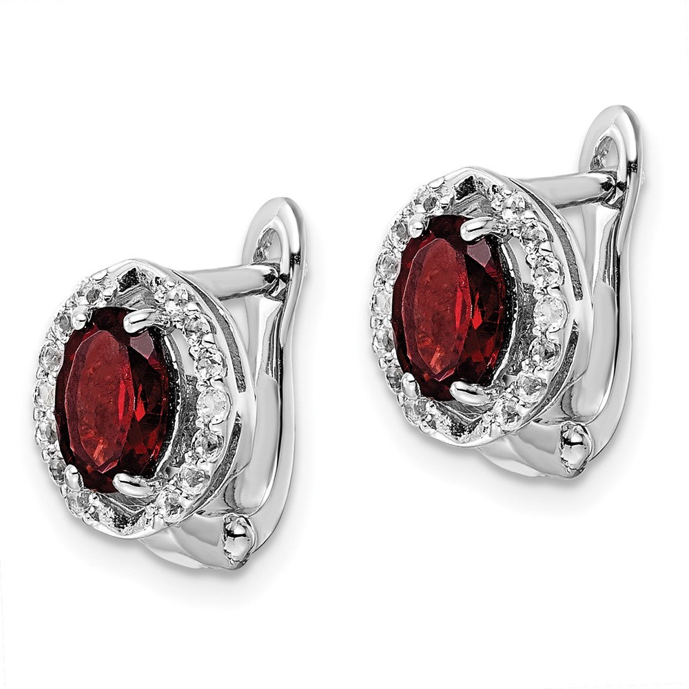 Sterling Silver Rhodium-plated 2.32t.w. Garnet/White Topaz Oval Hinged Earrings
