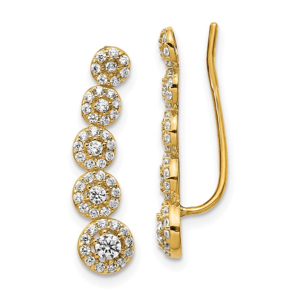14k Yellow Gold Cubic Zirconia Circles Polished Ear Climber Stud Earrings
