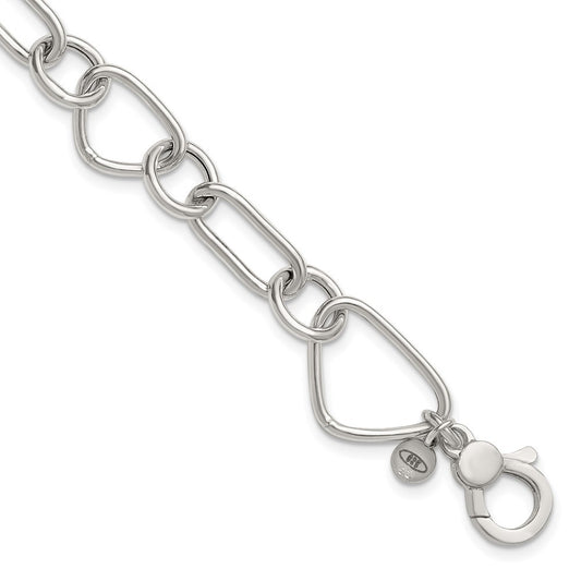 Sterling Silver  Triangle Round and Oval Link 8" with 1" extender Bracelet
