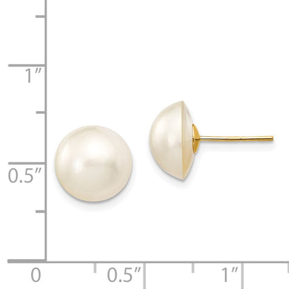 14k Yellow Gold 10-11mm White Freshwater Cultured Mabe Pearl Stud Earrings