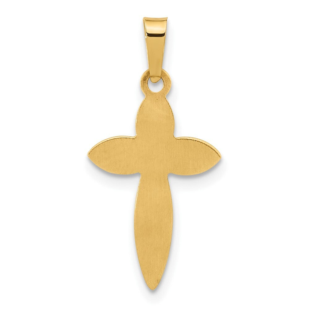 14k Yellow Gold Polished and Beaded Hollow Edge Passion Cross Pendant for Women