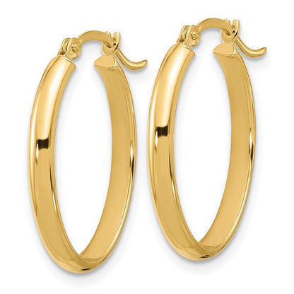 14k Yellow Gold Oval Hoop Earrings Gift for Women