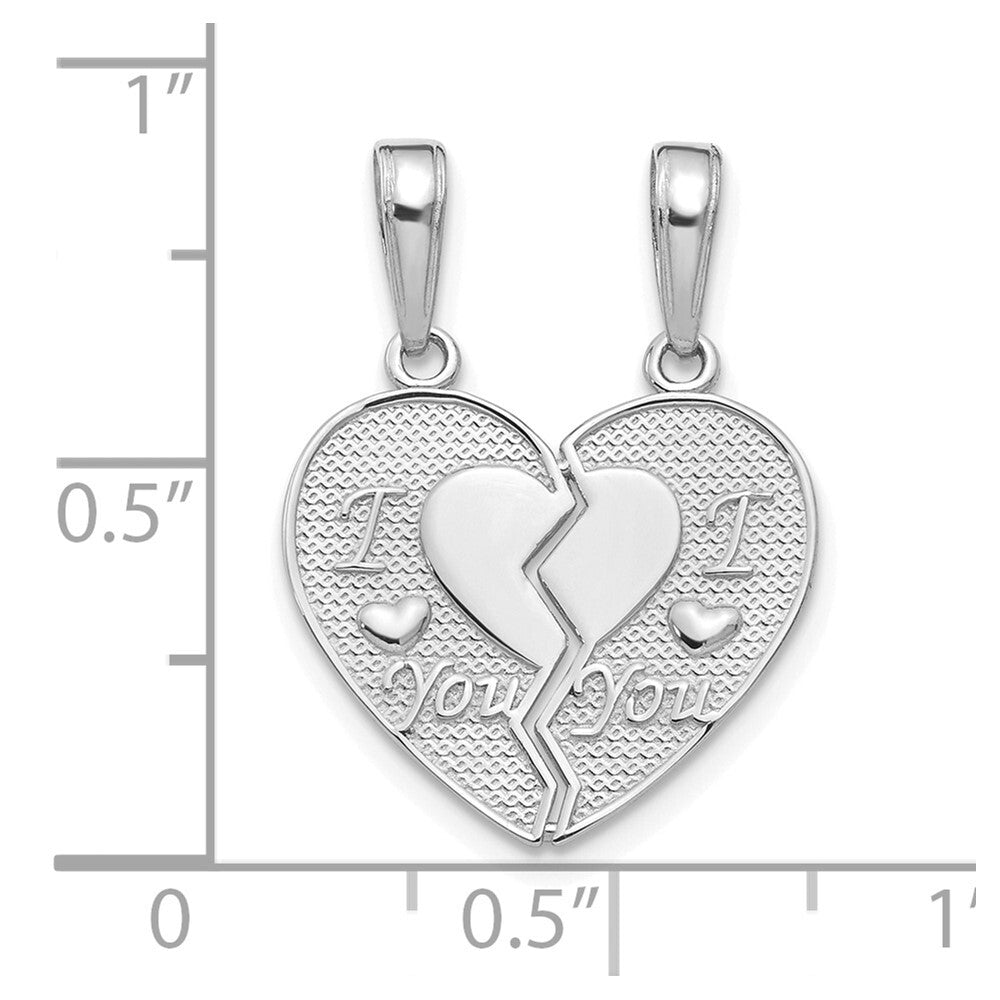 14k White Gold I LOVE YOU Break Apart Heart Charm Pendant for Women