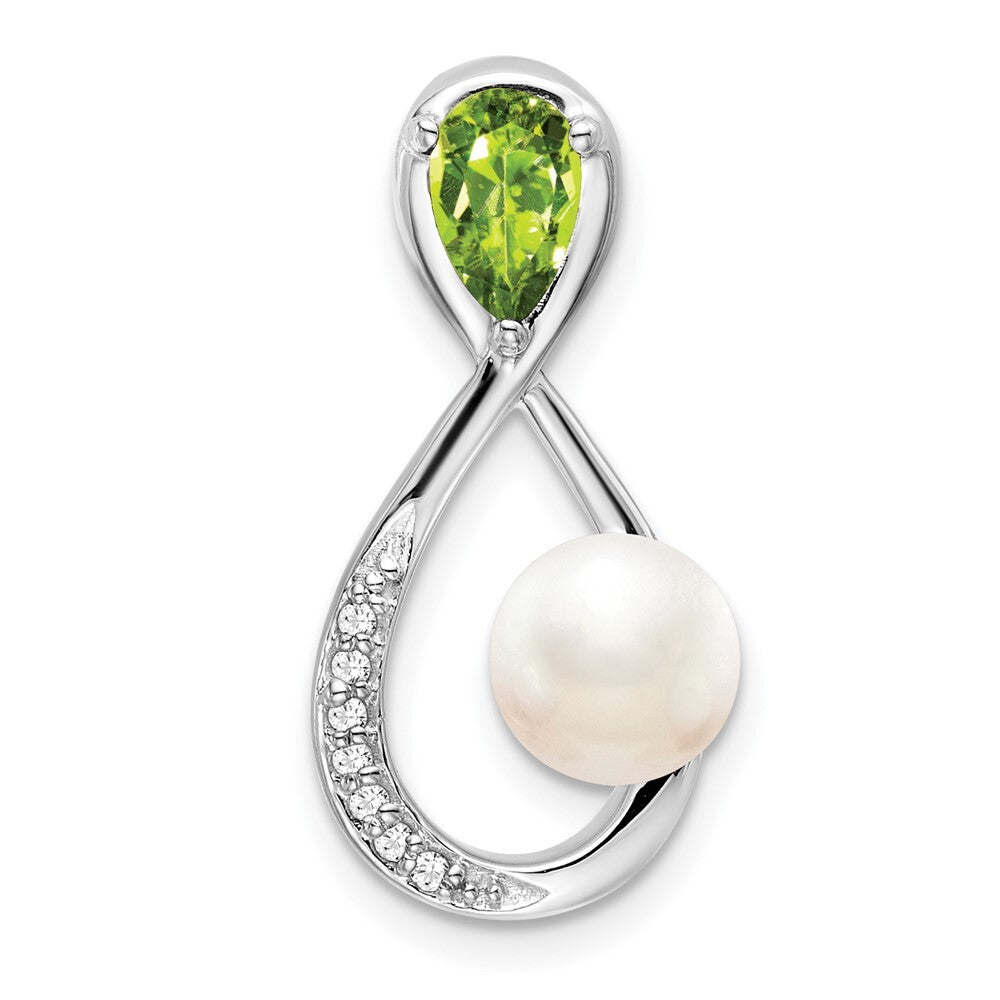 14k White Gold Peridot/FWC Pearl/Diamond Infinity Chain Slide Pendant for Women