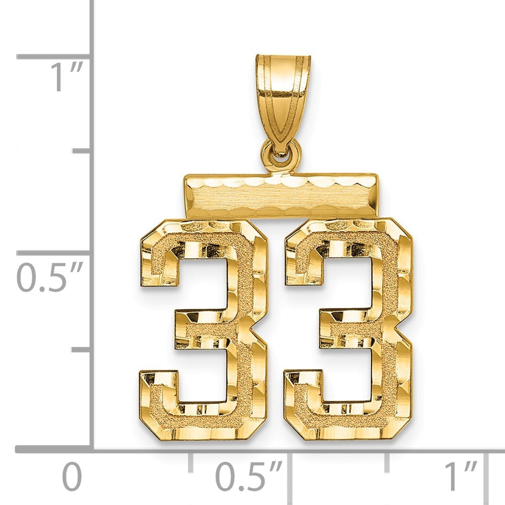 14k Yellow Gold Medium Diamond-cut Number 33 Charm