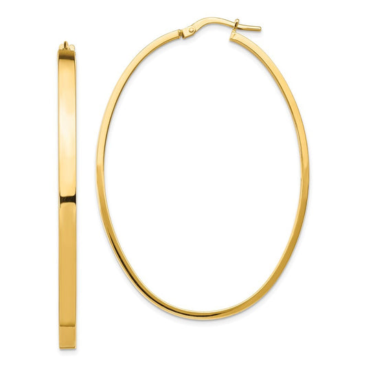 14k Yellow Gold 3mm Polished Large Oval Hoop Earrings