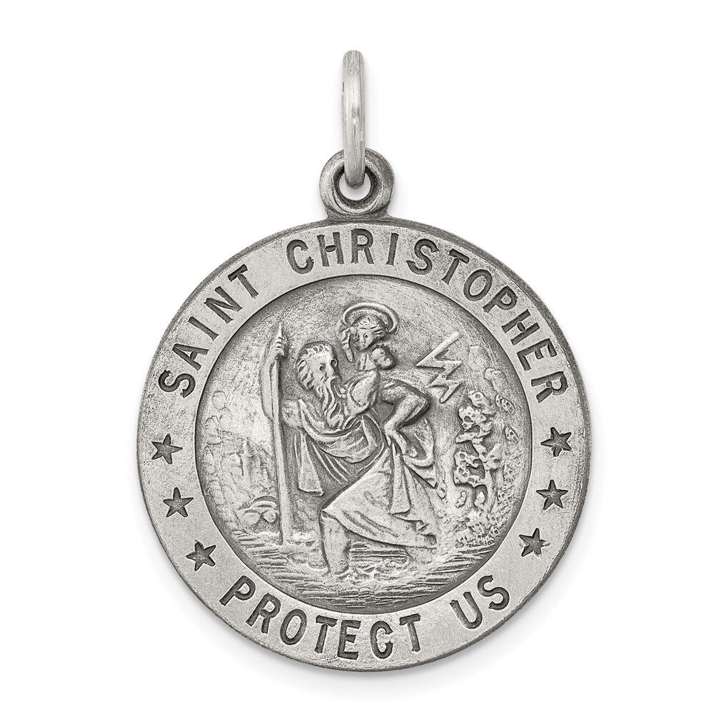 Sterling Silver Antiqued St. Christopher Medal Pendant