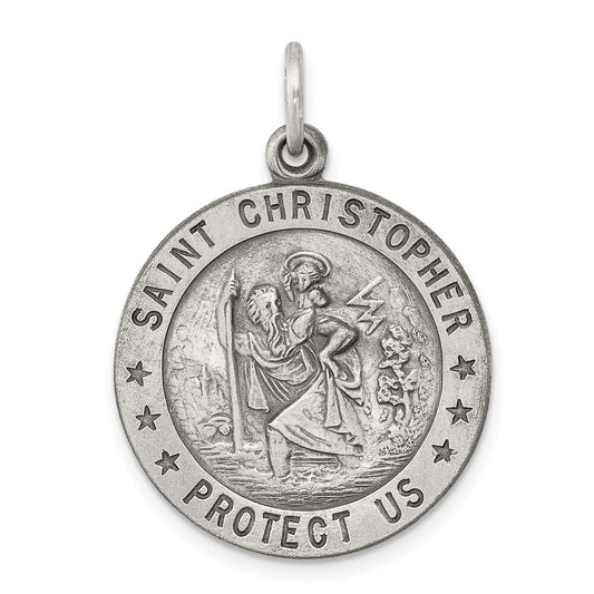 Sterling Silver Antiqued St. Christopher Medal Pendant