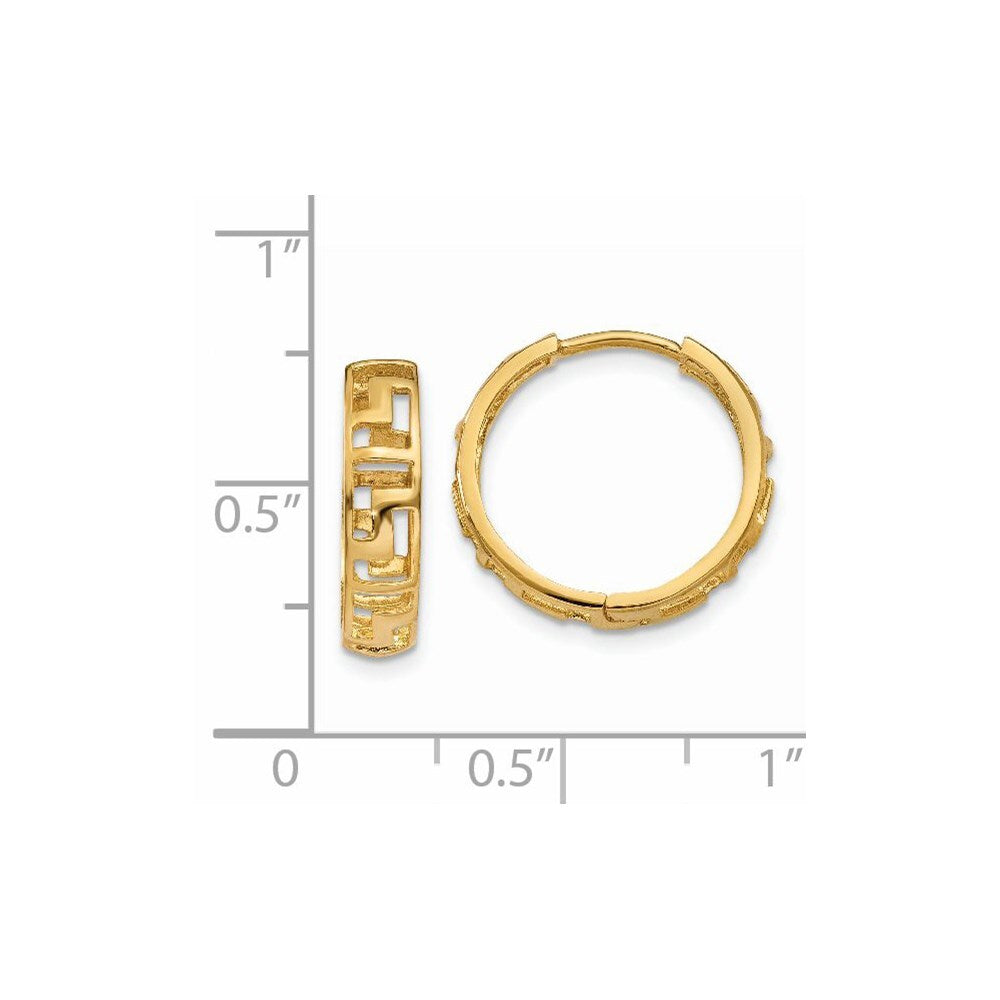 14k Yellow Gold Greek Key Hinged Hoop Earrings Gift for Women