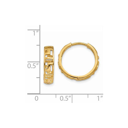 14k Yellow Gold Greek Key Hinged Hoop Earrings Gift for Women