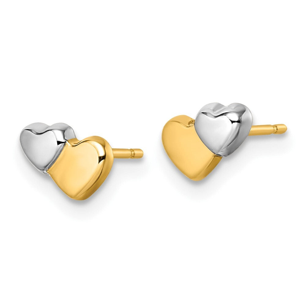 14k Yellow Gold with Rhodium Polished Double Heart Stud Earrings Gift for Women