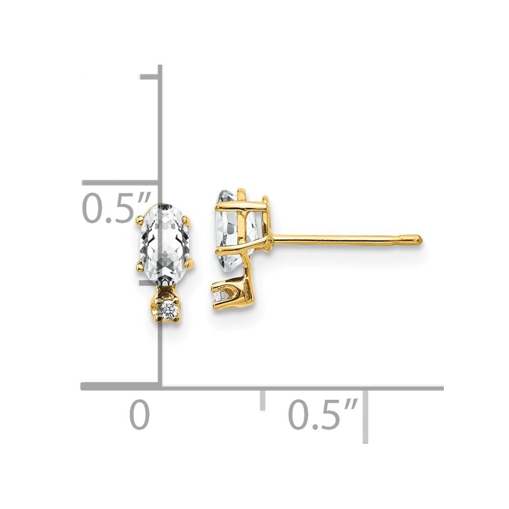 14k Yellow Gold Diamond & White Topaz Birthstone Stud Earrings Gift for Women