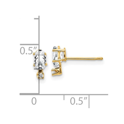 14k Yellow Gold Diamond & White Topaz Birthstone Stud Earrings Gift for Women