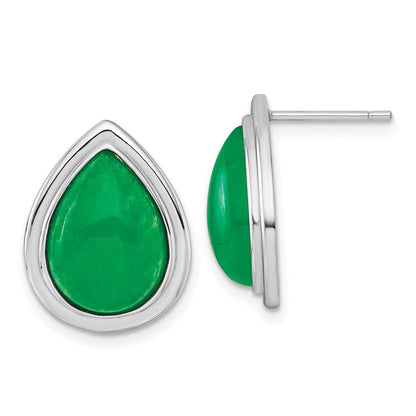Sterling Silver Polished Pear-Shaped Dyed Jade Quartz Cabochon Earrings