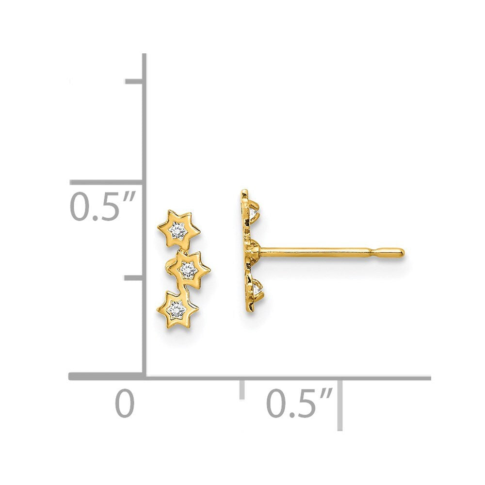 14k Yellow Gold Stars Cubic Zirconia Stud Earrings